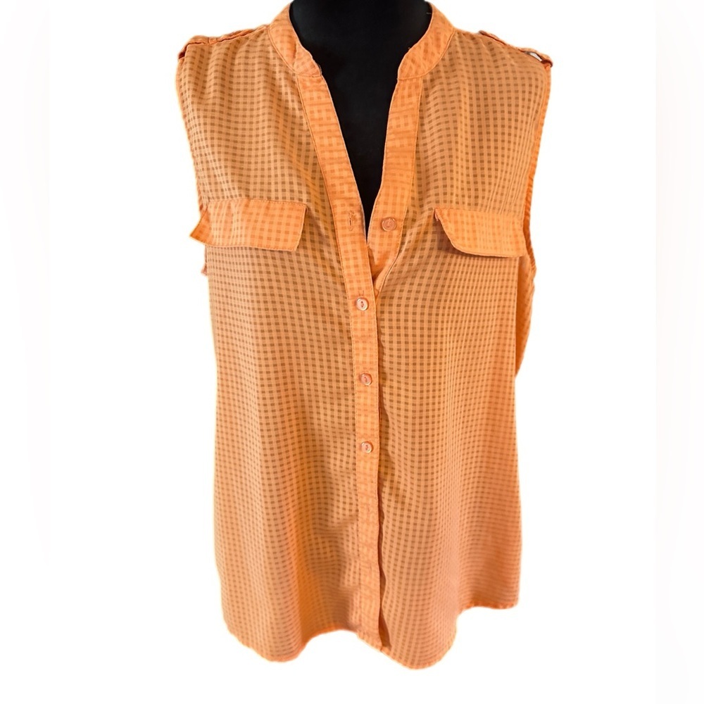 Coral Bay Orange Sleeveless Button Down Shirt size Large